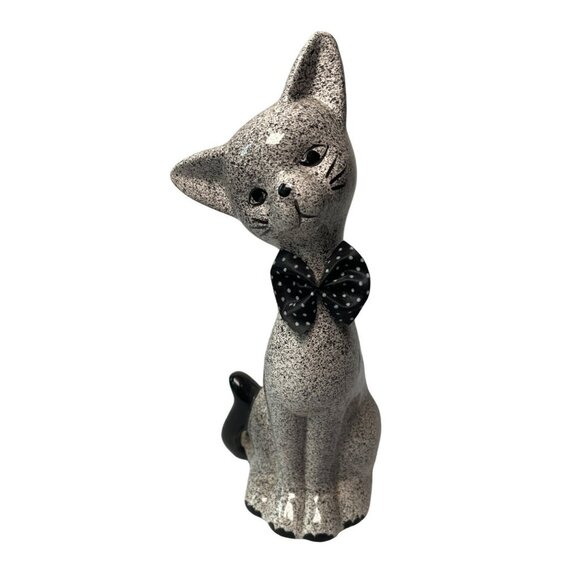 Vintage Speckled Ceramic Siamese Cat Polka-dot Bow 11”T - Picture 1 of 5